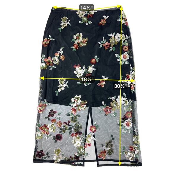 NWT Worthington Black Multicolor Floral Sequin Semi Sheer Midi Skirt Womens Sz 6 - Picture 10 of 10